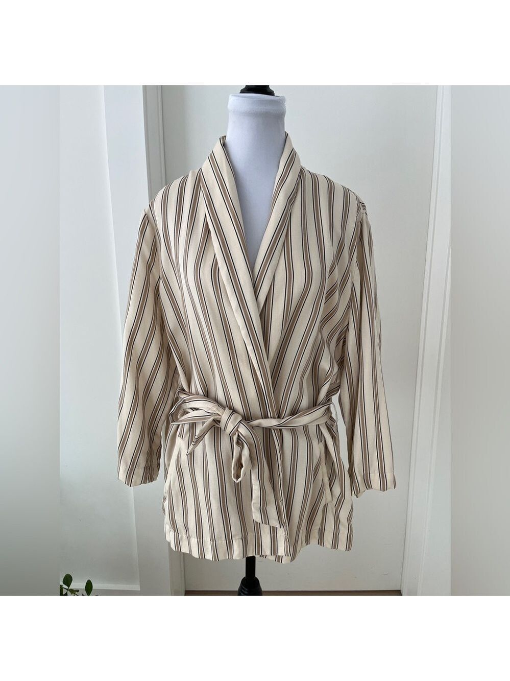 PART TWO Rhea JA Tie Waist Linen Lyocell Blend Jacket 3/4 Sleeve Neutral Slouchy